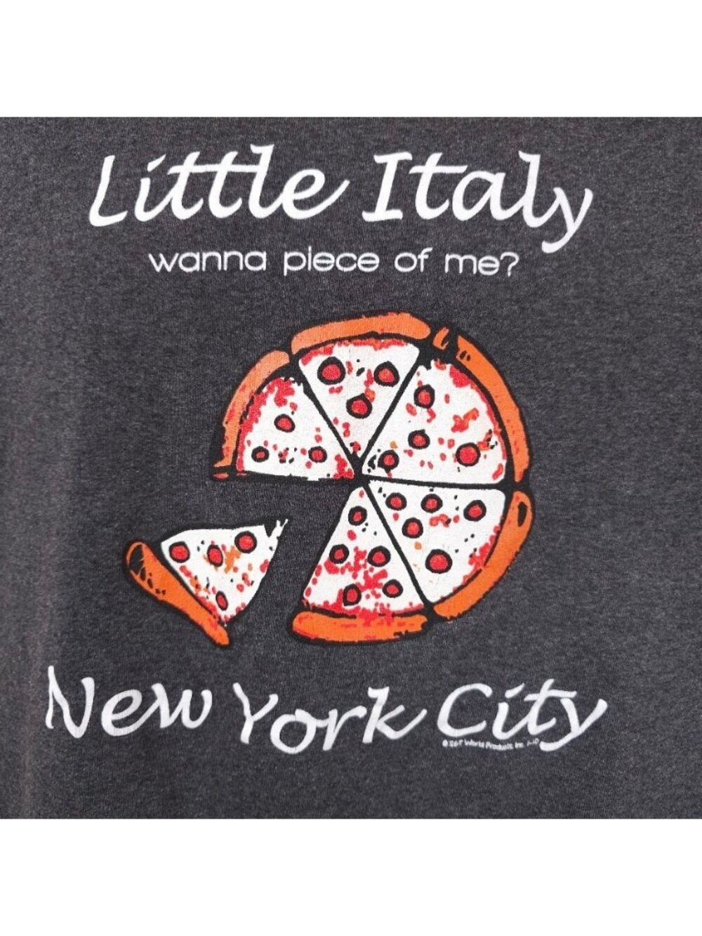 Little Italy T Shirt Mens Size Large Gray New York City NYC Pizza - Picture 3 of 6
